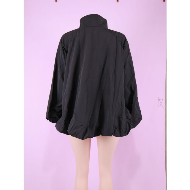 Solid Zipper Lantern Sleeve Jacket