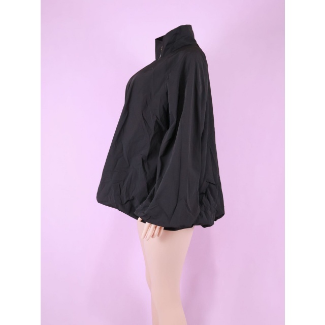 Solid Zipper Lantern Sleeve Jacket