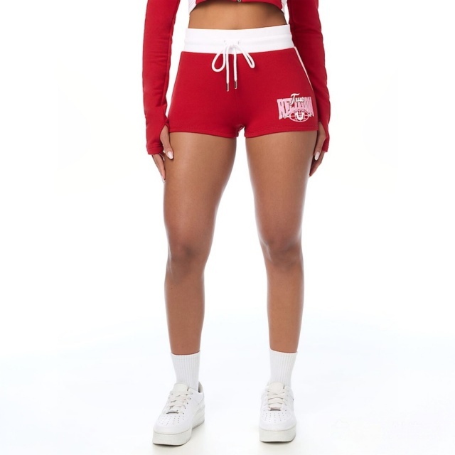 Colorblock Letters Printed Zipper Up Top Slim Fitted Short Set