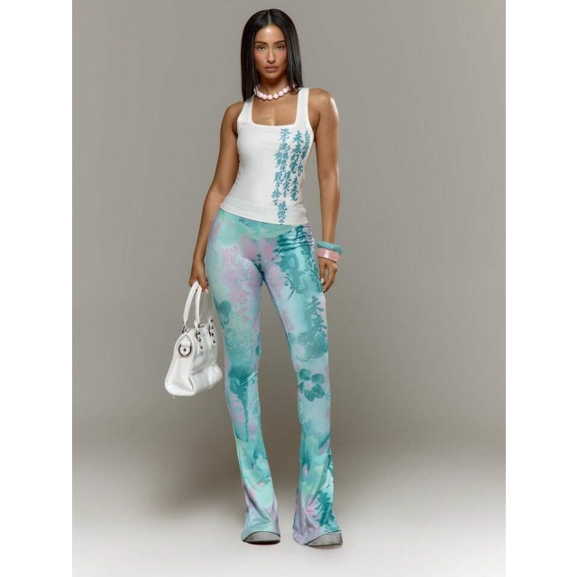 Printed Tank Top Tie-dye Fitted Pant Set
