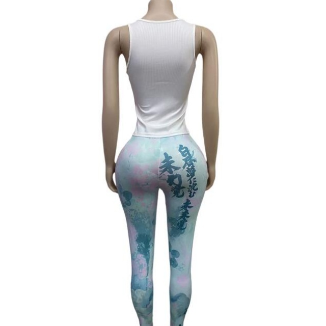 Printed Tank Top Tie-dye Fitted Pant Set