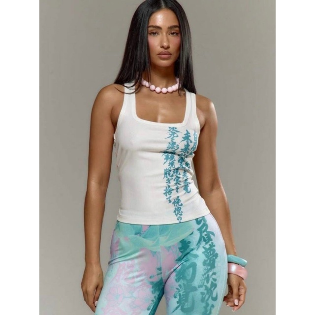 Printed Tank Top Tie-dye Fitted Pant Set