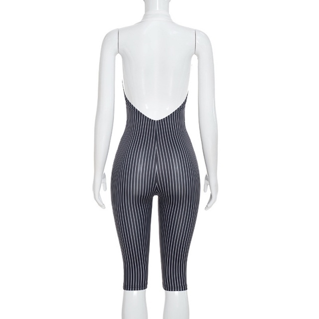 Deep V Halter Neck Backless Fitted Cropped Jumpsuit