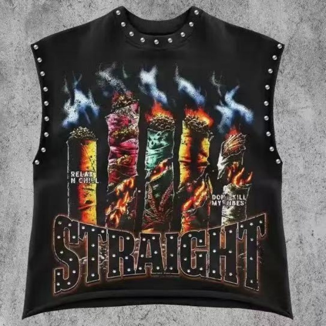 Riveted Sleeveless Tank Top Snake Printed Short Set