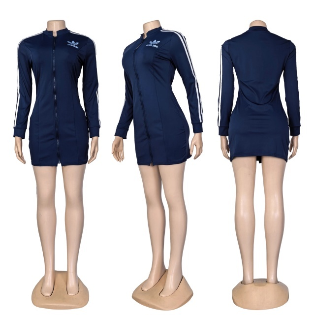 Zipper Long Sleeve Bodycon Sport Dress