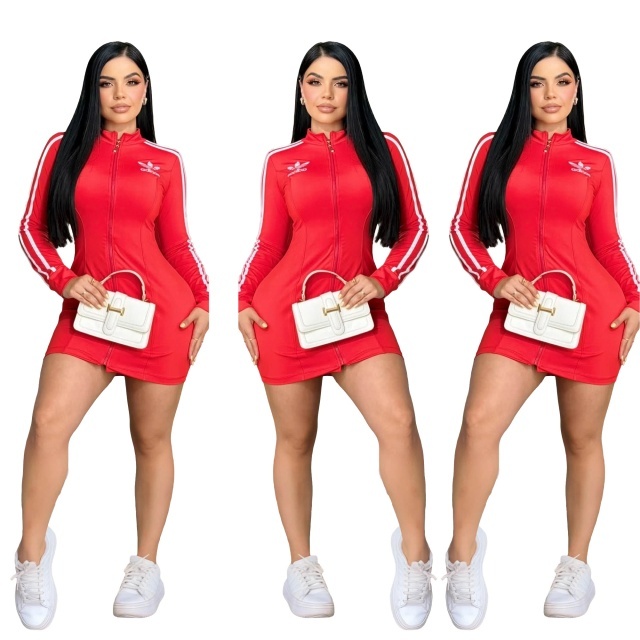 Zipper Long Sleeve Bodycon Sport Dress