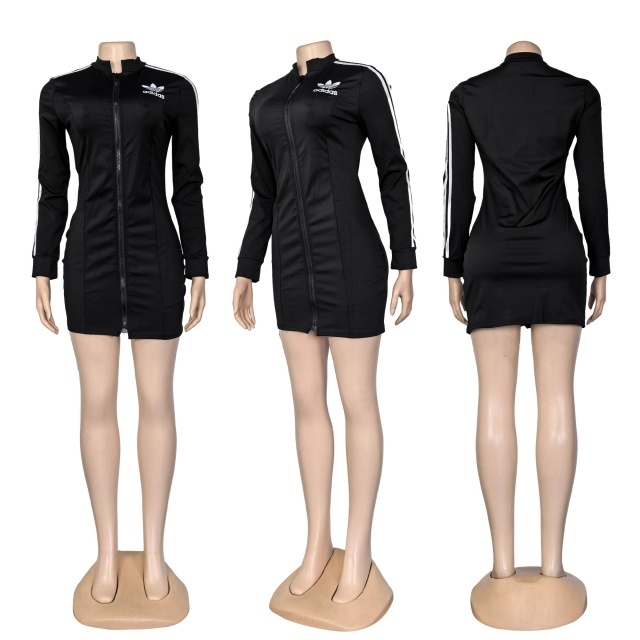 Zipper Long Sleeve Bodycon Sport Dress