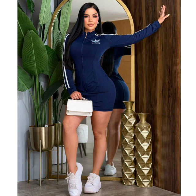 Zipper Long Sleeve Bodycon Sport Dress