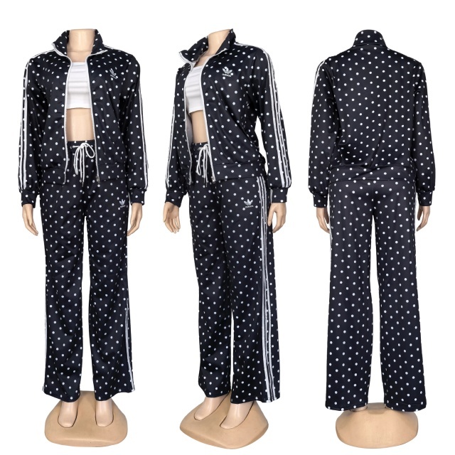 Polka Dots High Waist Casual Tracksuit Set