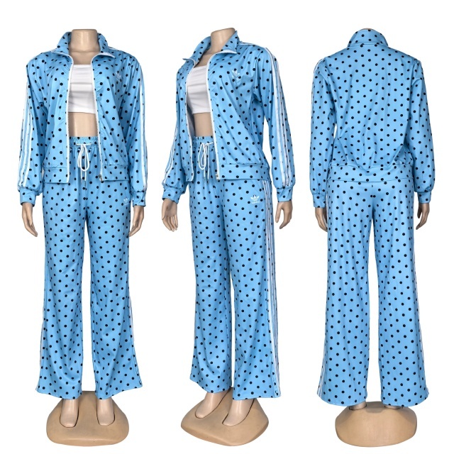 Polka Dots High Waist Casual Tracksuit Set