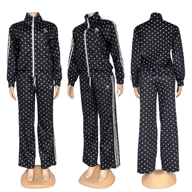 Polka Dots High Waist Casual Tracksuit Set