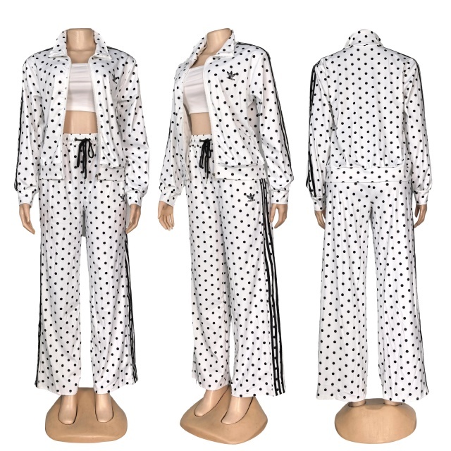 Polka Dots High Waist Casual Tracksuit Set