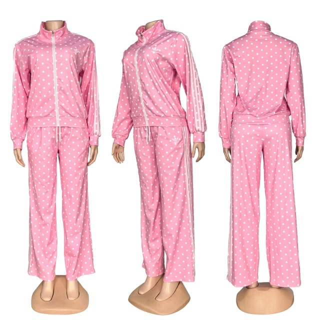 Polka Dots High Waist Casual Tracksuit Set