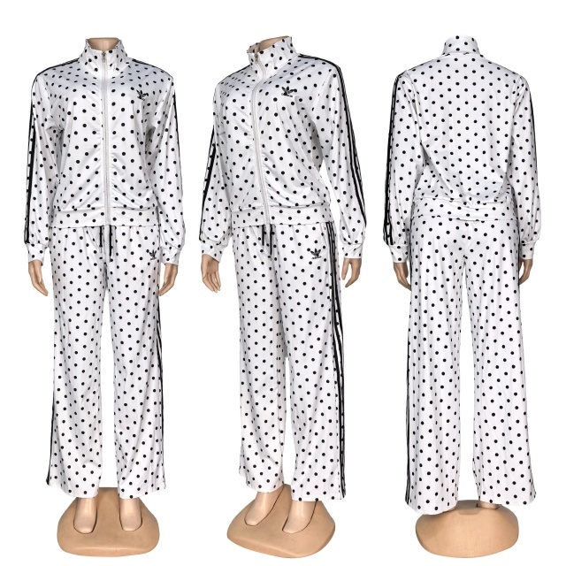 Polka Dots High Waist Casual Tracksuit Set