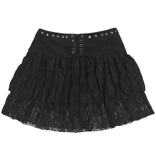 Lace-Up Lace High Waist Skirt Set
