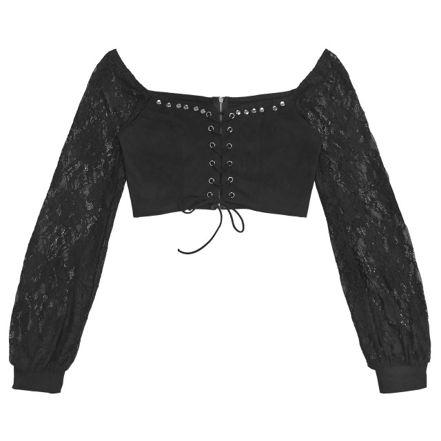 Lace-Up Lace High Waist Skirt Set