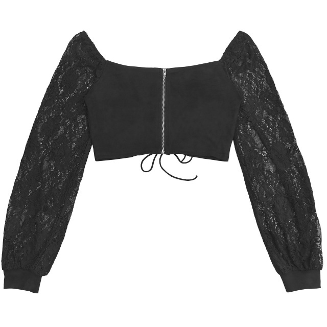 Lace-Up Lace High Waist Skirt Set