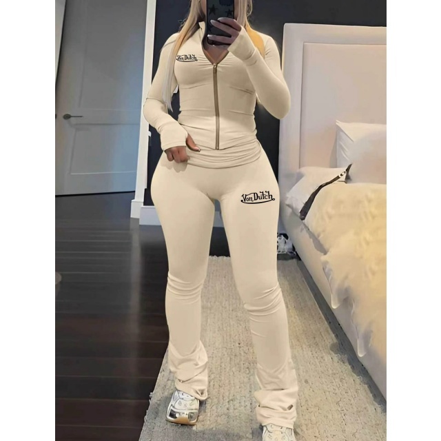 Long-sleeve Zipper Up Top Slim Fit Pant Set