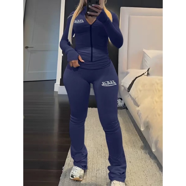 Long-sleeve Zipper Up Top Slim Fit Pant Set