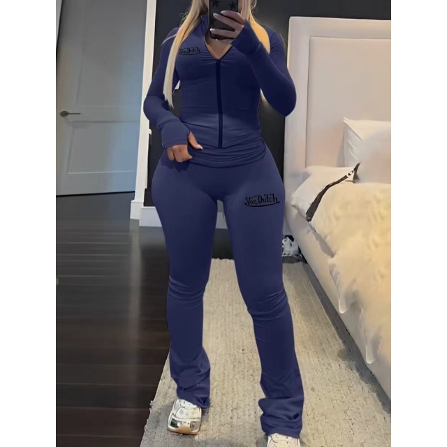 Long-sleeve Zipper Up Top Slim Fit Pant Set