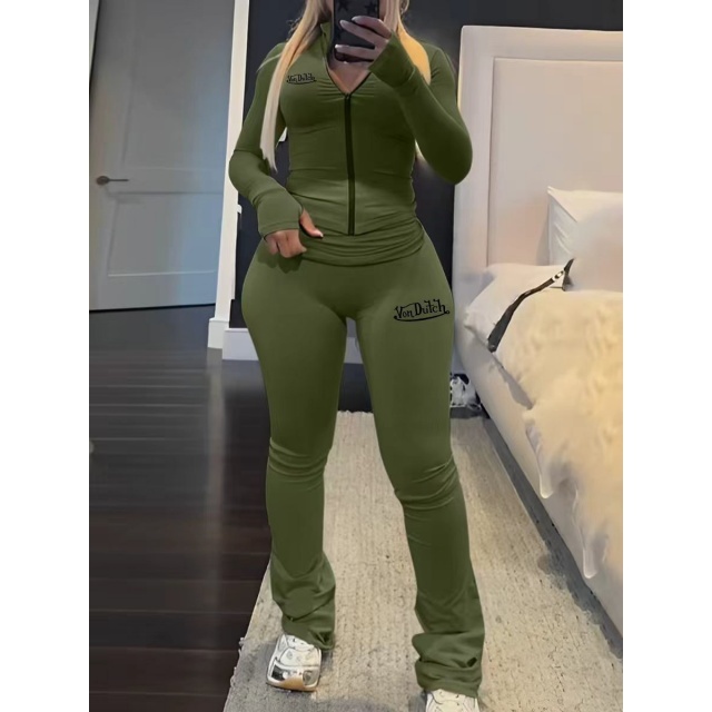 Long-sleeve Zipper Up Top Slim Fit Pant Set