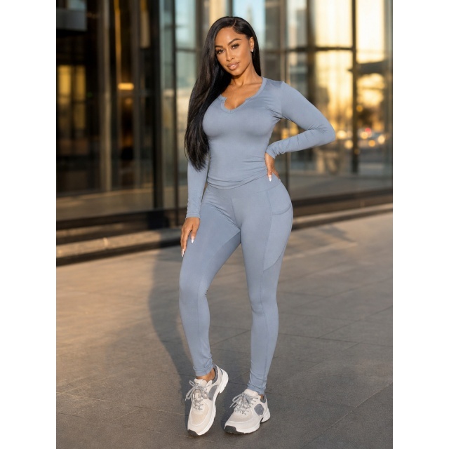 Solid Color Basic Style Fitted Pant Set