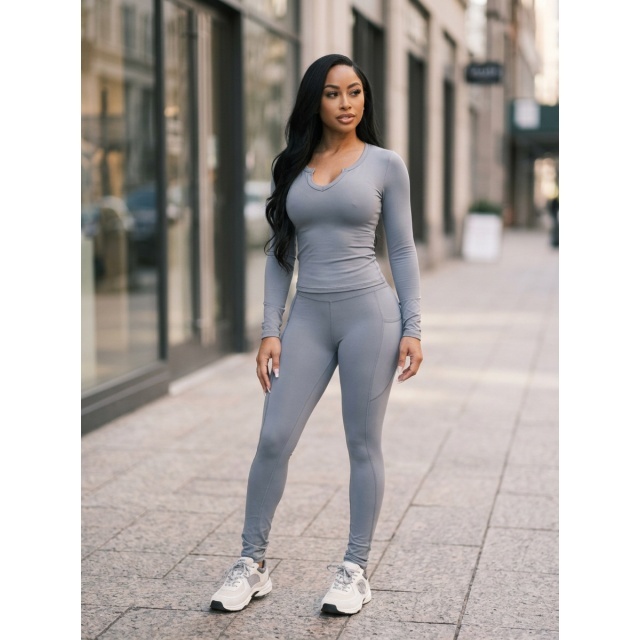 Solid Color Basic Style Fitted Pant Set