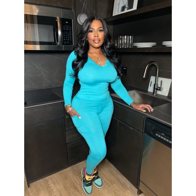Solid Color Basic Style Fitted Pant Set