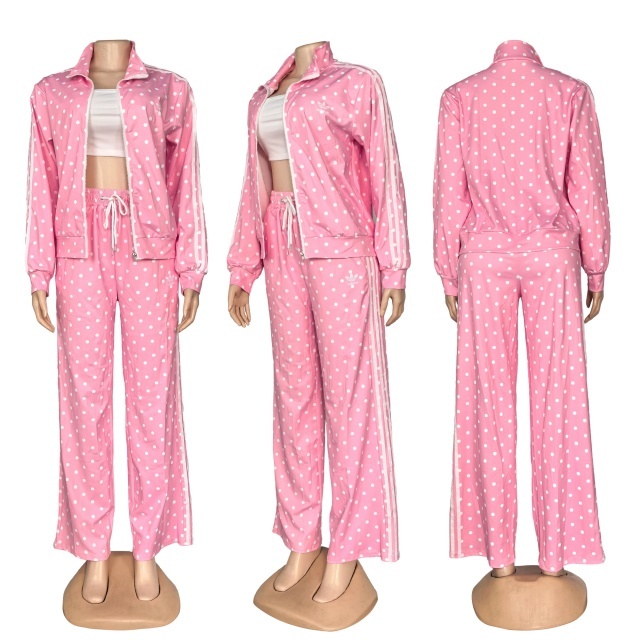 Polka Dots High Waist Casual Tracksuit Set