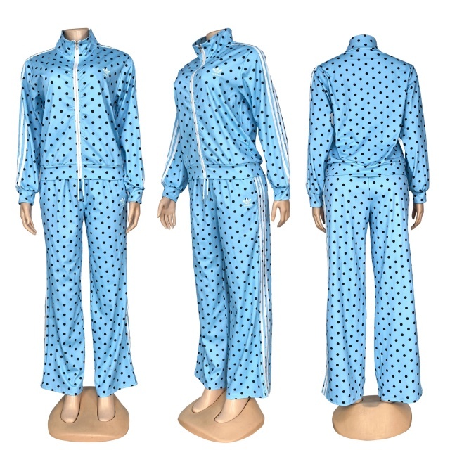 Polka Dots High Waist Casual Tracksuit Set