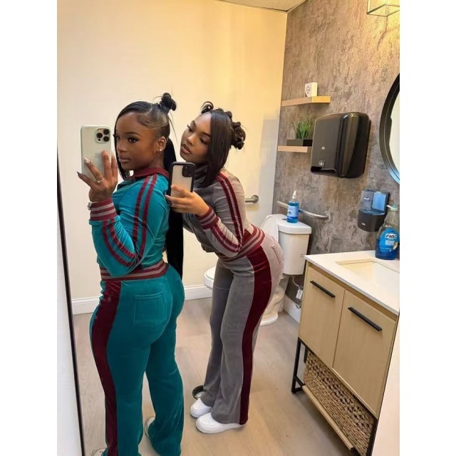 Fashion Velvet Color Block Fall Jogging Suit