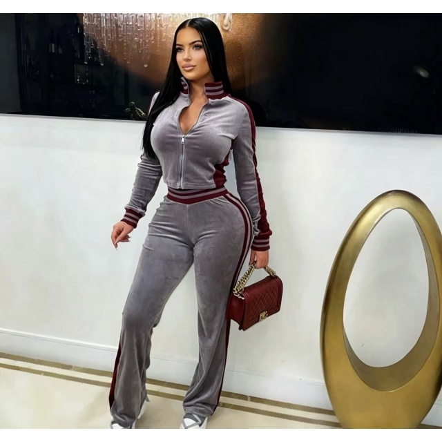 Fashion Velvet Color Block Fall Jogging Suit
