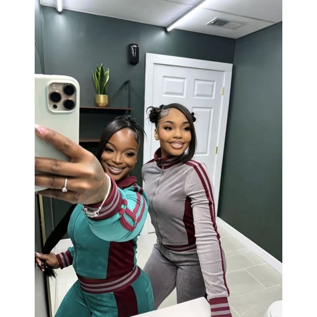 Fashion Velvet Color Block Fall Jogging Suit