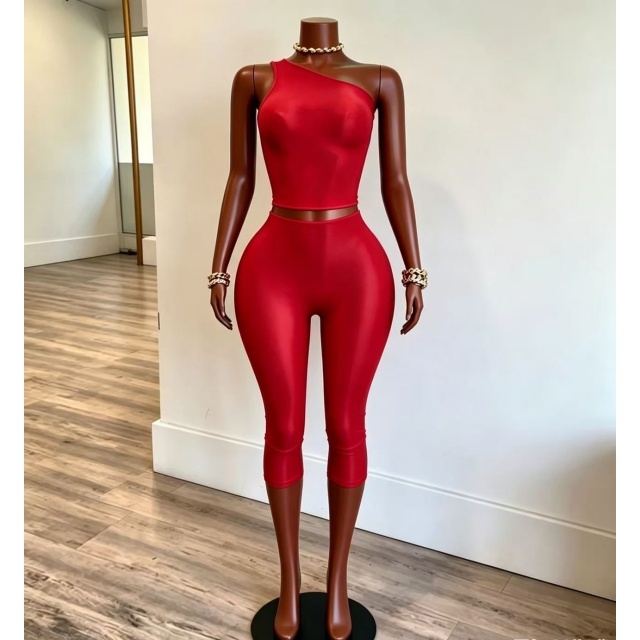 See Through Single Shoulder Top Cropped Lingerie Pant Set
