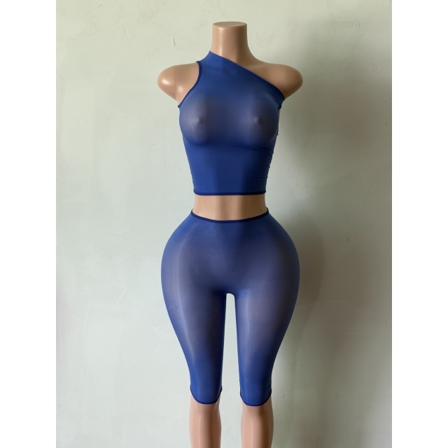 See Through Single Shoulder Top Cropped Lingerie Pant Set