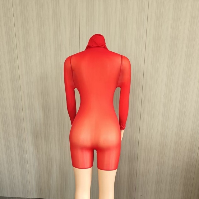 Sheer Mesh Hooded Zipper-up Lingerie Romper
