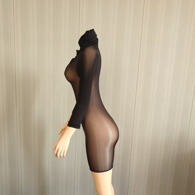 Sheer Mesh Hooded Zipper-up Lingerie Romper