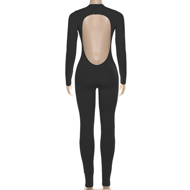 Basic Style Plunging V Neck Tight Jumpsuit