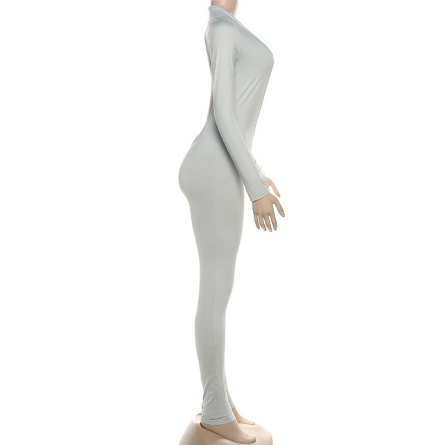 Basic Style Plunging V Neck Tight Jumpsuit