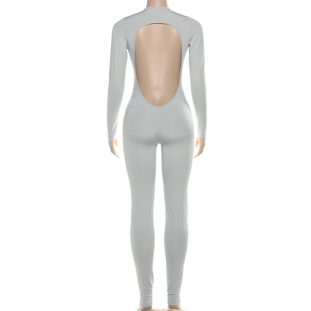 Basic Style Plunging V Neck Tight Jumpsuit