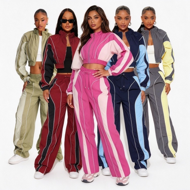 Colorblock Zip-up Jacket Top Jogger Pant Set