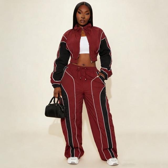 Colorblock Zip-up Jacket Top Jogger Pant Set
