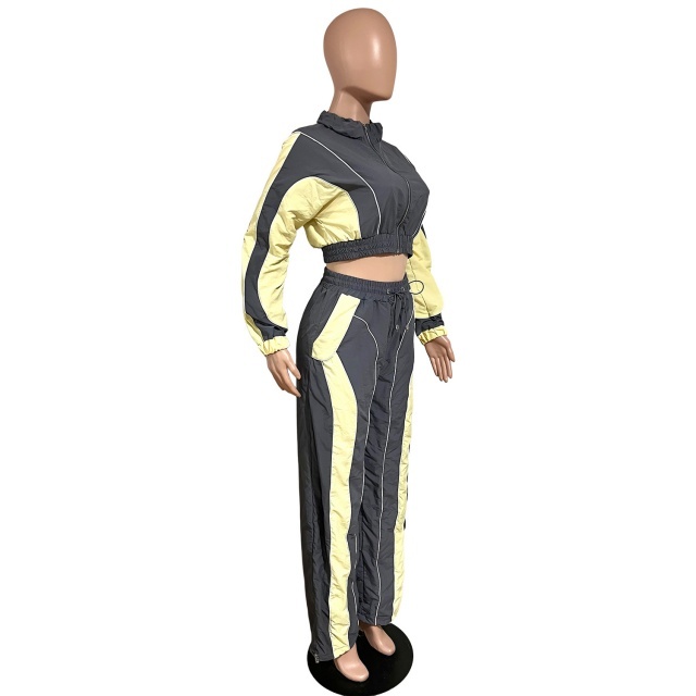 Colorblock Zip-up Jacket Top Jogger Pant Set