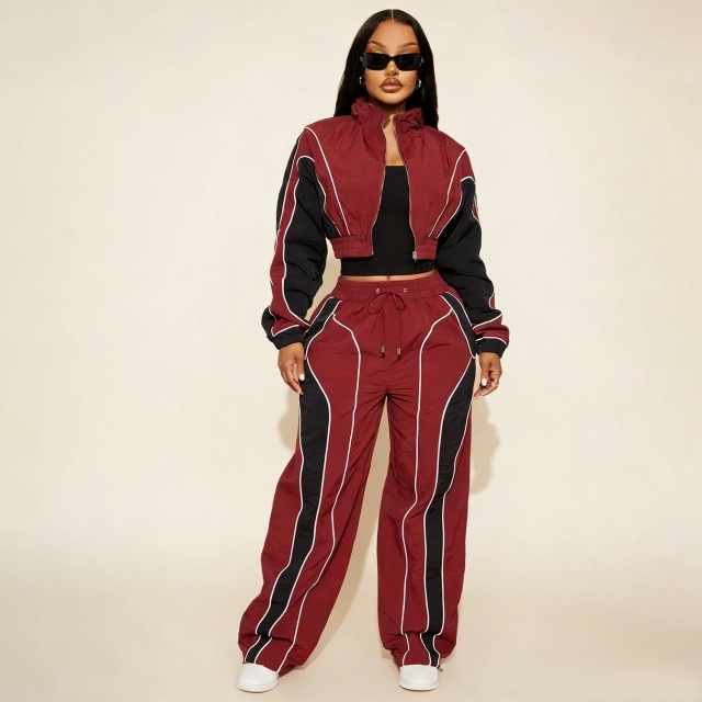Colorblock Zip-up Jacket Top Jogger Pant Set
