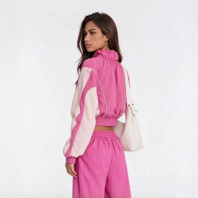 Colorblock Zip-up Jacket Top Jogger Pant Set