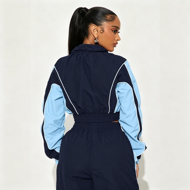 Colorblock Zip-up Jacket Top Jogger Pant Set