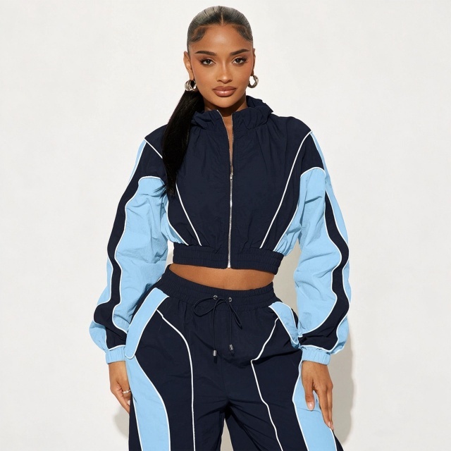 Colorblock Zip-up Jacket Top Jogger Pant Set
