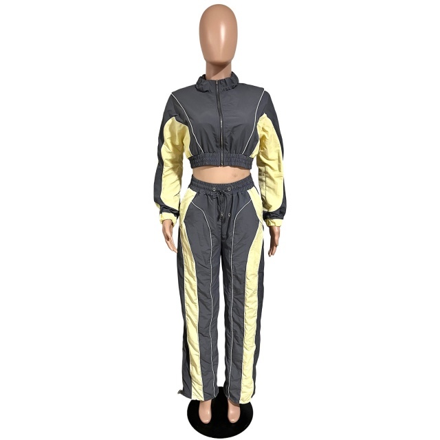 Colorblock Zip-up Jacket Top Jogger Pant Set