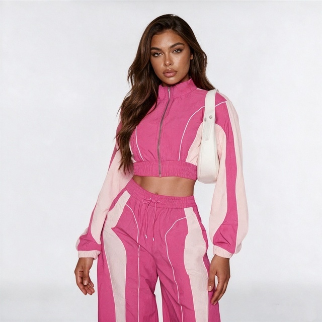 Colorblock Zip-up Jacket Top Jogger Pant Set