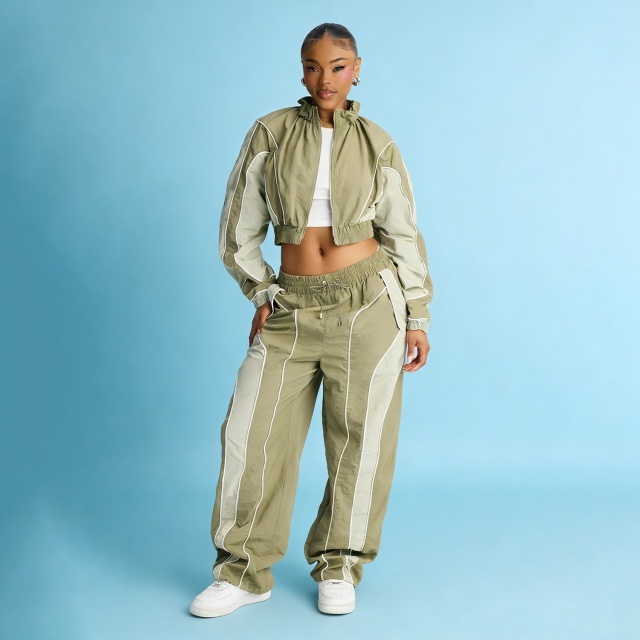 Colorblock Zip-up Jacket Top Jogger Pant Set